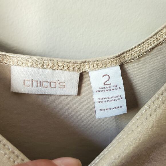 Chicos Women Metallic Gold Tank Top L 2 Minimal Modern Career Cocktail Event NEW - Picture 2 of 7